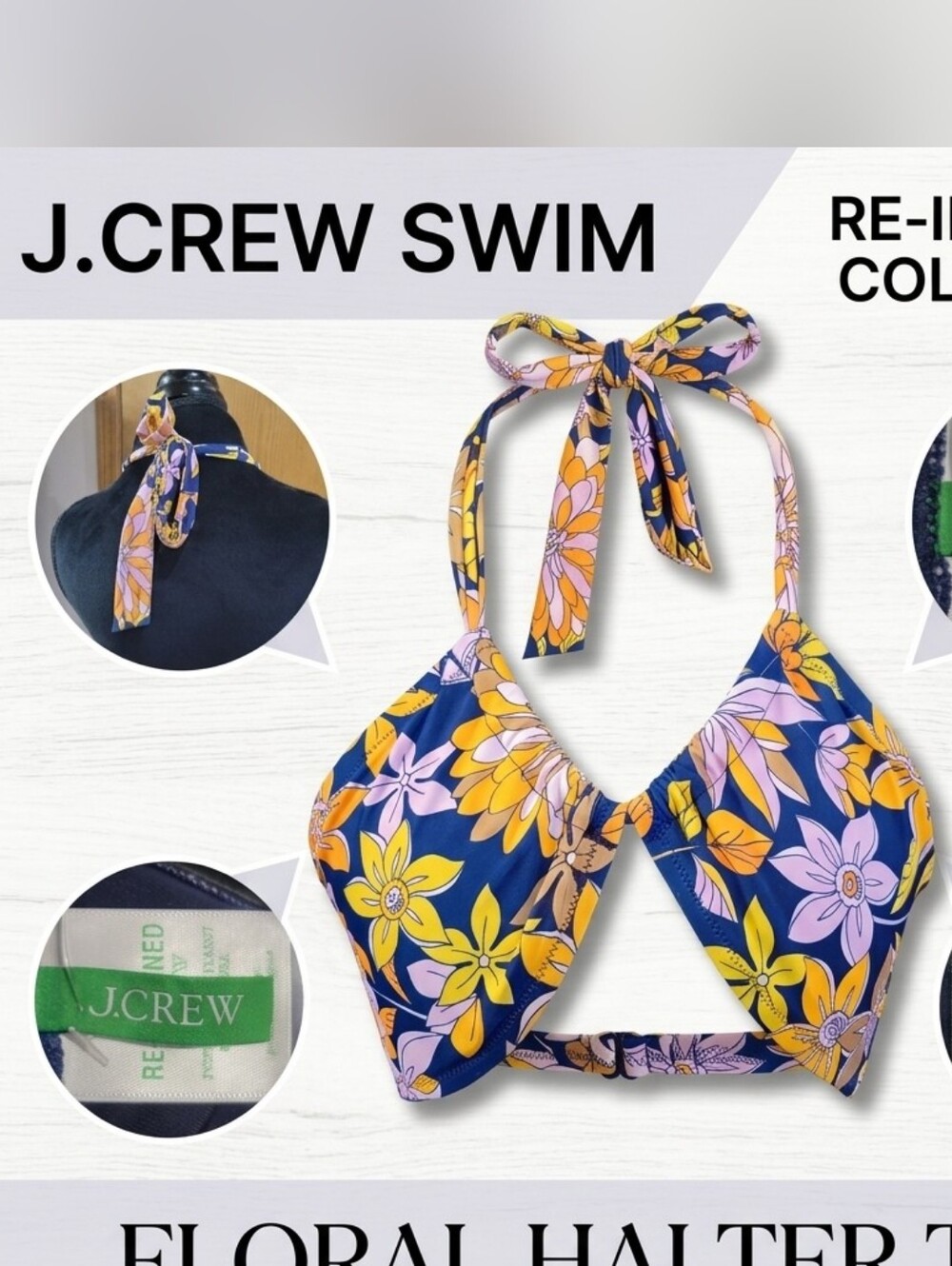 J.Crew Floral Re-Imagined Halter Swim Top NWOT Size Large